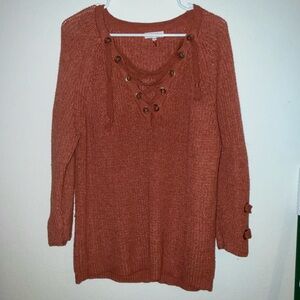 Lace-Up Chunky Knit Sweater - Rust